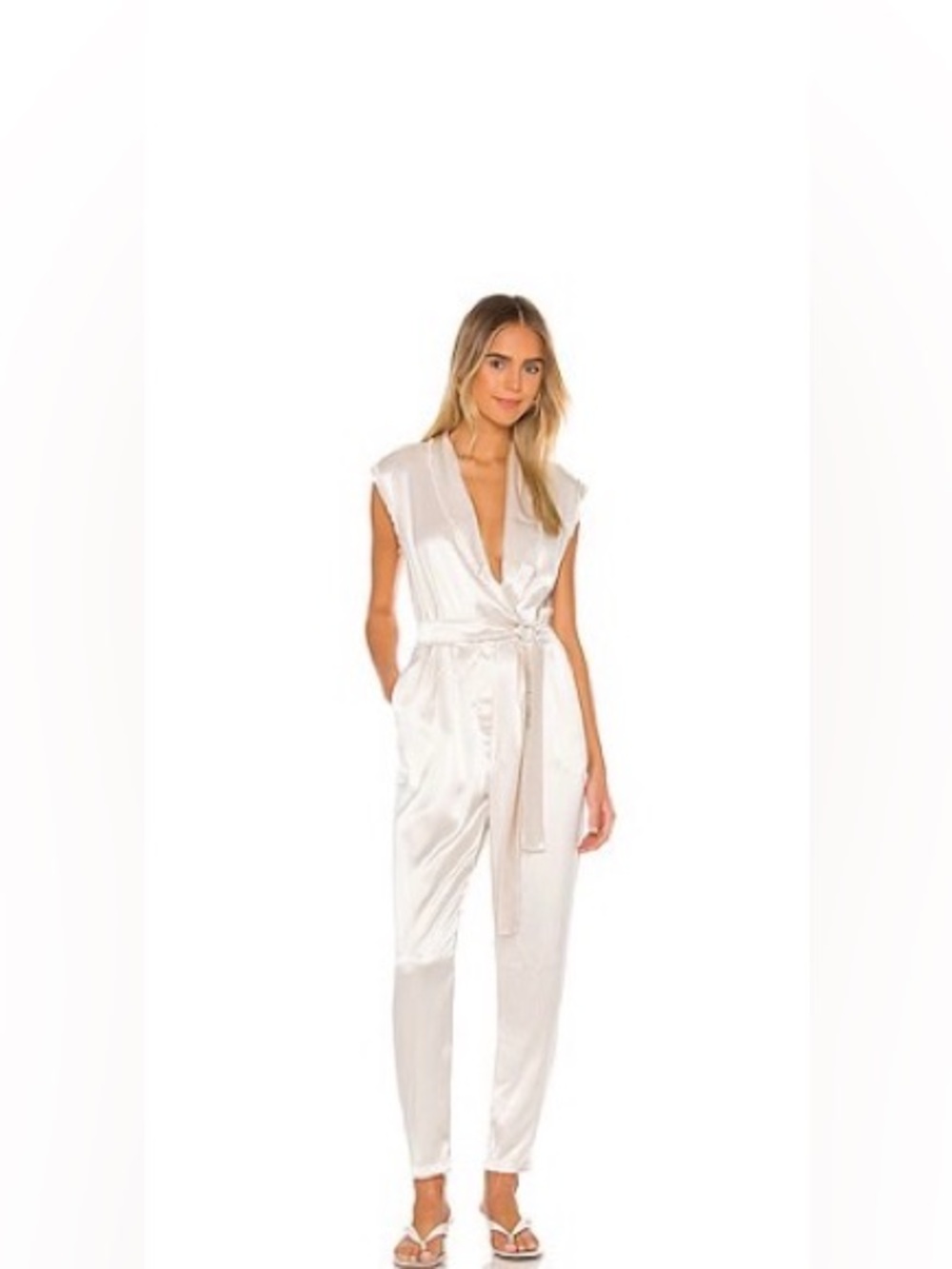 NONchalant Samy Jumpsuit Cream Silk Sleeveless Wrap Jumpsuit